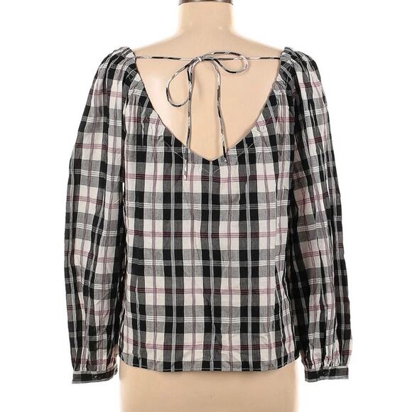 J.Crew Black, Red, White Plaid, Tie-Back, Long Sleeve Blouse Size Medium - Picture 2 of 4